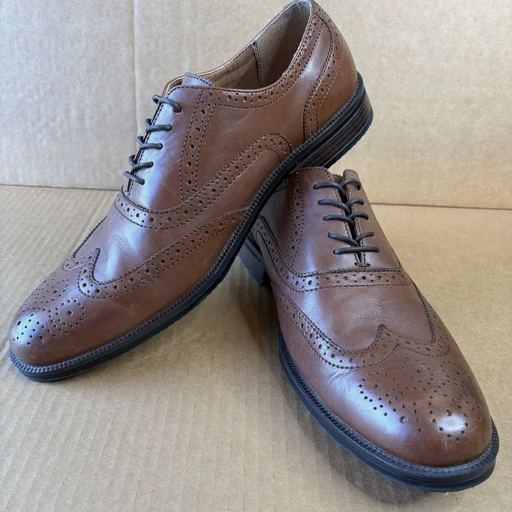 GH Bass Mens Brown Leather Wingtip Brogue Oxford Dress Shoes Lace Up
